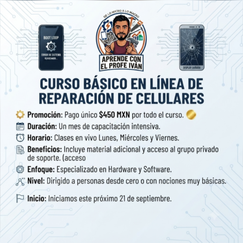 Curso básico en linea de reparación de celulares.