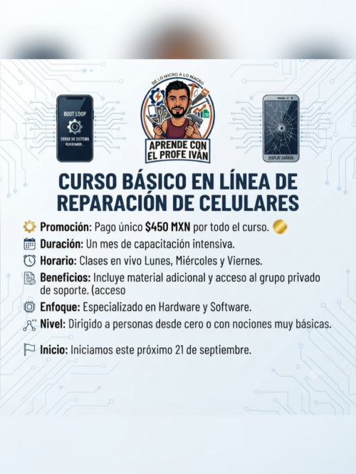 Curso básico en linea de reparación de celulares.