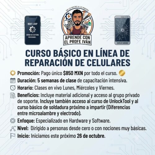 Curso básico en linea de reparación de celulares.
